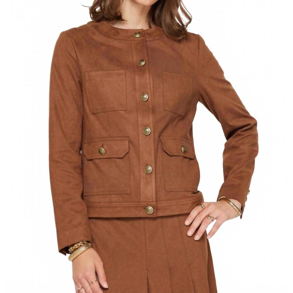 NEW CURRENT AIR harper faux suede utility jacket in dark chestnut